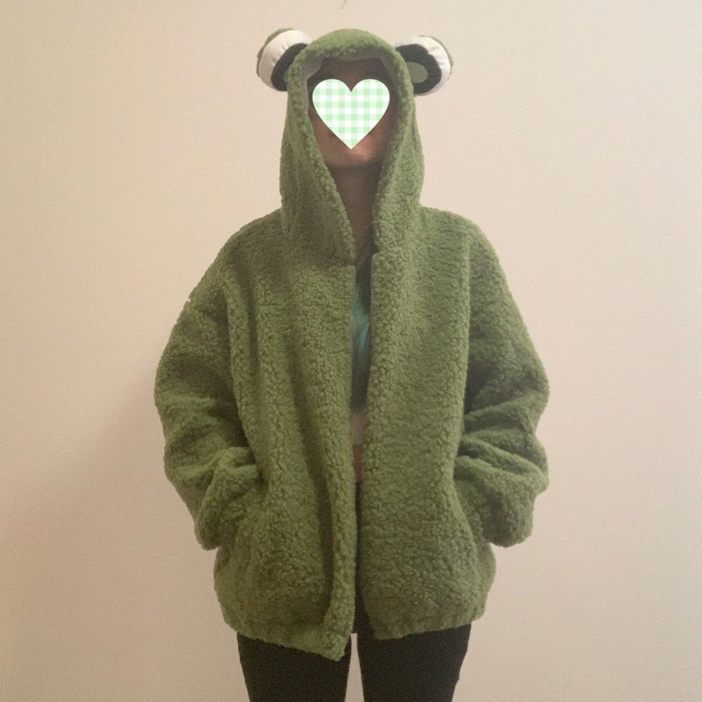 YesStyle Green Sherpa Frog Zip Hoodie Teddy Coat Jacket Kawaii Costume Cosplay